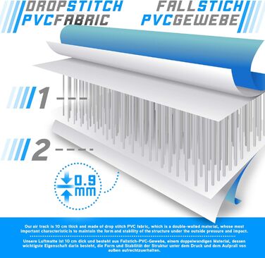 Physionics® Air Matte Track - надувна гімнастична/тренувальна матка з електропомпою, 800x100x10 см (3/4/5/6/7/8 м), блакитна