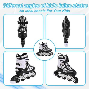 Регульовані дитячі ролики для хлопчиків та дівчаток, ролики для дітей, ролики для дівчаток та хлопчиків, ролики для підлітків, ролики для малюків, для занять в приміщенні та на вулиці, чорно-білі