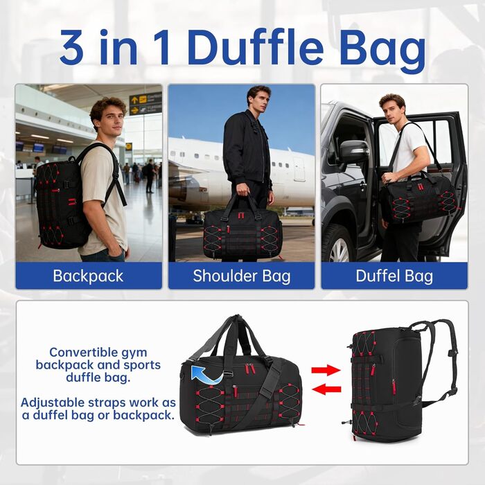 Чоловіча тактична спортивна сумка для подорожей та залу з окремим відділенням для взуття, універсальний дорожній рюкзак-вікенд