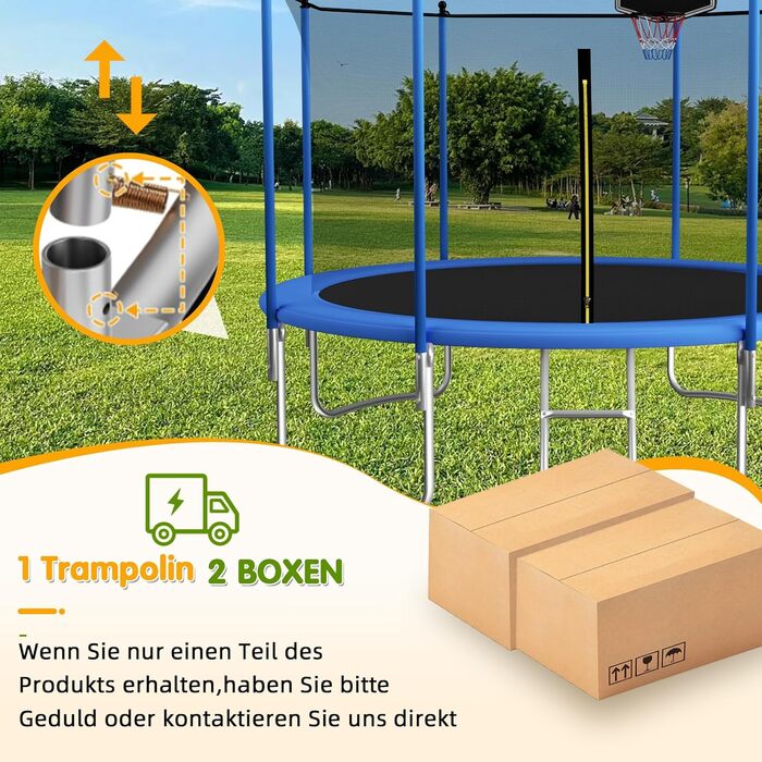 Трамплін Redkid Ø 305/366 см з сіткою, драбиною та баскетбольним кільцем. Максимальне навантаження 440 фунтів