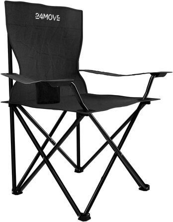 Складний стілець 24MOVE® для риболовлі та відпочинку на природі: чорний складаний стілець з підстаканником, для кемпінгу, саду та дому, поліестер