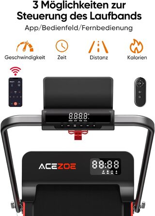 Біговий тренажер 6 в 1 для дому, складаний, з регулюванням нахилу 10% та ручкою. Підходить для дому/офісу, LED-дисплей, до 135 кг, пульт дистанційного керування та додаток. Без встановлення (червоний)