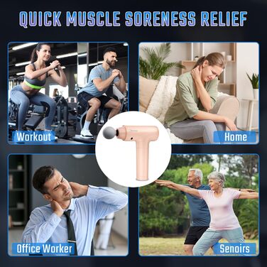 Масажер для м'язів з підігрівом, електричний масажний пістолет з LED-екраном, 20 швидкостей, 10 насадок, сумка, тихий (рожевий)