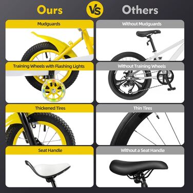 Дитячий велосипед 12 дюймів для дівчаток та підлітків, 3-6 років, з кошиком (жовтий)