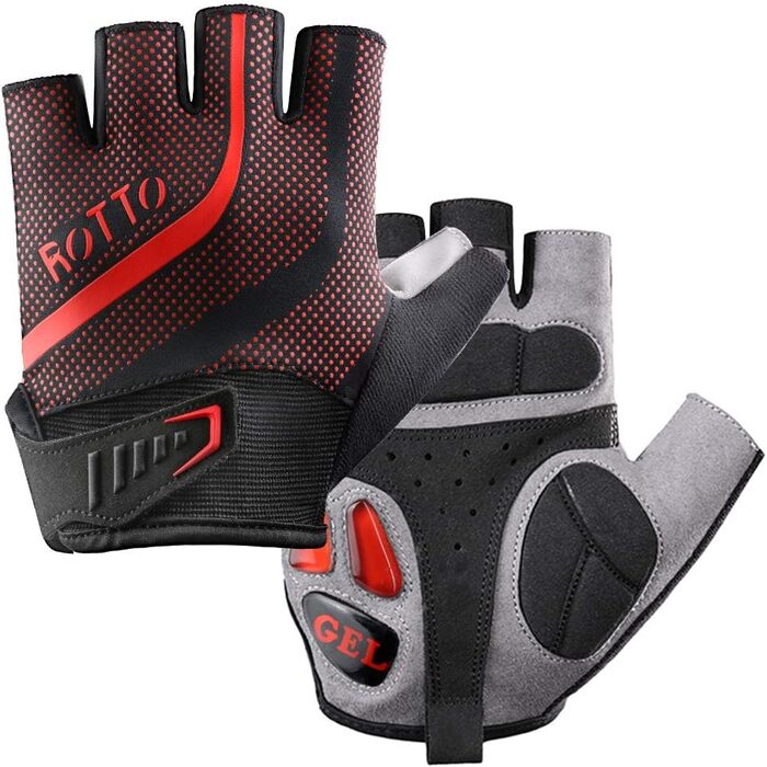 Велосипедні рукавички ROTTO MTB для чоловіків та жінок з гелевою та SBR-подушкою, B-Чорний-Червоний, XL