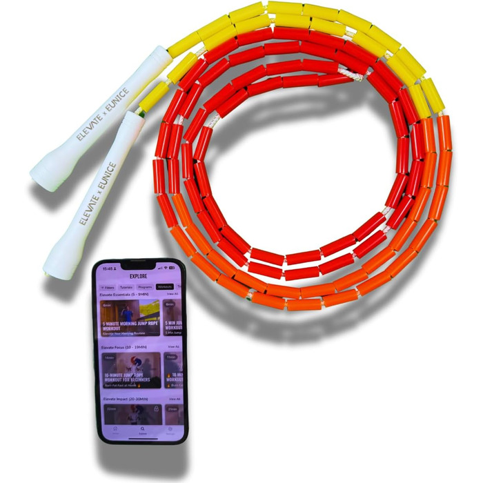 Стрибкове канат Elevate Rope Professionelles Perlen - 3м, регульований, якісні намистини та полішнур - для фрістайлу, кардіо та трюків. Підходить для всіх рівнів, для використання в приміщенні та на вулиці (червоний/помаранчевий/жовтий/білий)