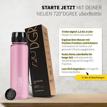 Спортивна пляшка для води 720°DGREE uberBottle з ситом, 650 мл, колір Rose (Рожевий) Crystalclear