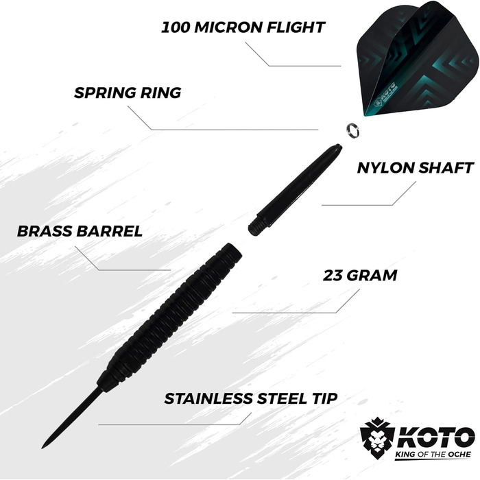Набір аксесуарів для дартсу KOTO King Pro+ Steeltip, 90 шт, чорний, з оперенням, стрижнями, тримачами та захистом