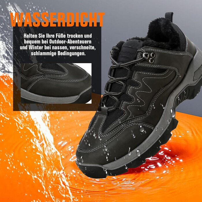 Черевики для туризму чоловічі зимові утеплені, трекінгові черевики, зимові черевики, неслизькі, легкі, черевики для хайкінгу, зручні зимові черевики, альпіністські черевики, водонепроникні черевики для хайкінгу, outdoor черевики (Сірий, 41 EU)