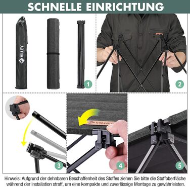 Стіл для кемпінгу VILLEY складний, розкладний, з алюмінію та Оксфордської тканини. Максимальне навантаження 25 кг, з сумкою. Легка установка, ідеально для кемпінгу, відпочинку на природі, риболовлі та вуличної кухні. Чорний.