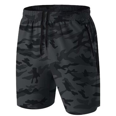 Шорти спортивні чоловічі HMIYA, шорти для бігу, дихаючі, з кишенею на блискавці, камуфляж сірий (6XL)