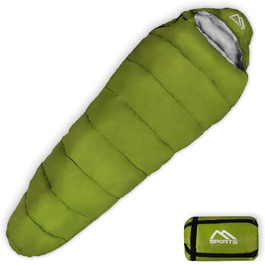 Спальний мішок MSports Premium Outdoor з ременем для перенесення - вибір на весну/літо (200GSM) або осінь/зима (300GSM) - теплий мумієподібний спальник для кемпінгу, подорожей, фестивалів - оливковий, 300 GSM
