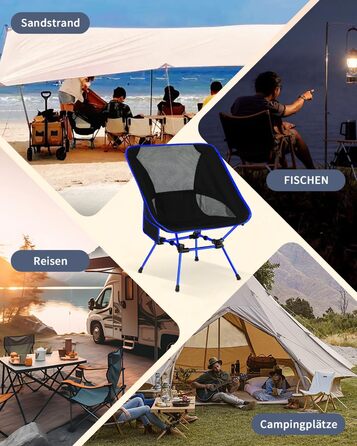 Складний туристичний стілець для кемпінгу з сіткою та кишенями, вантажопідйомність 150 кг, ультралегкий, для подорожей, пікніків, риболовлі (Оранжевий, Синьо-чорний)