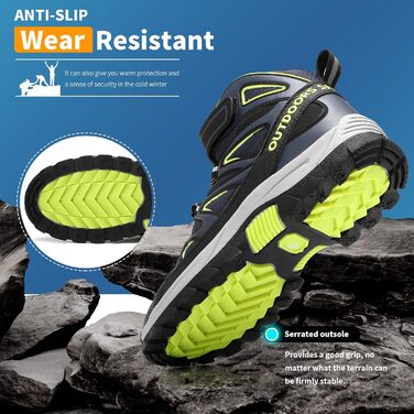 Дитячі зимові чоботи Elaphurus: теплий фліс, для ходьби та трекінгу, розмір 39 EU, темно-синій, зелений