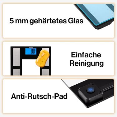 Вага тіла Iskra Bluetooth з додатком, 180 кг, для iOS та Android, технологія BIA, персональна вага, аналіз складу тіла, вага для 10 користувачів