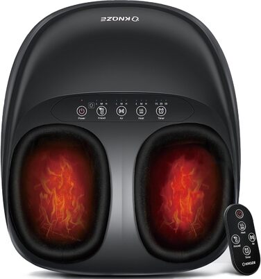Електричний масажер для ніг KNQZE з підігрівом, Shiatsu масаж, для фасціїту та нейропатії, підходить для розміру взуття до 46, чорний