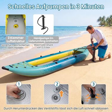 Надувний каяк COSTWAY для 2 осіб з алюмінієвими веслами, EVA-сидінням, насосом та ремкомплектом, сумка, 230 кг, блакитний