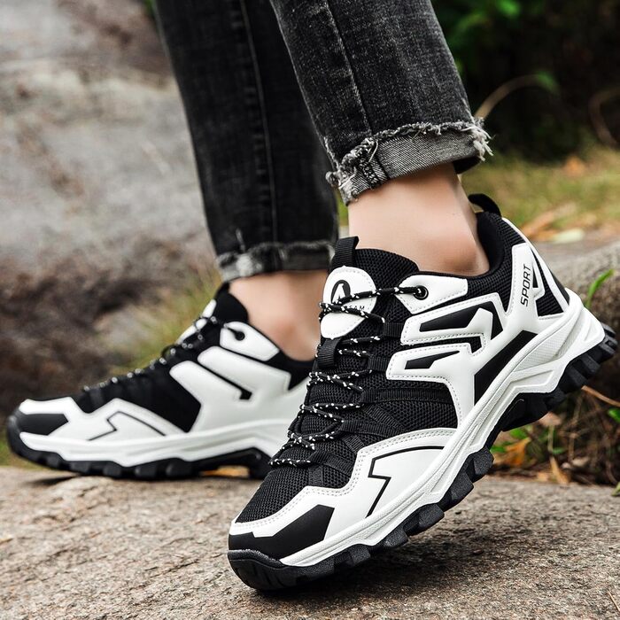 Чоловічі туристичні черевики для трекінгу та хайкінгу. Легкі Outdoor черевики для кемпінгу та трейлраннінгу (42 EU, Чорний/Білий)