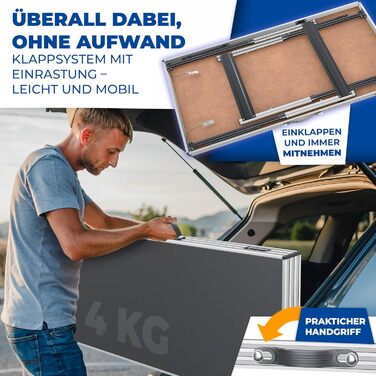 KESSER® Багатофункціональний стіл Profi 3 в 1, 100x60 см, антрацит - розкладний стіл для дому, ярмарку, кемпінгу, витримує 90 кг