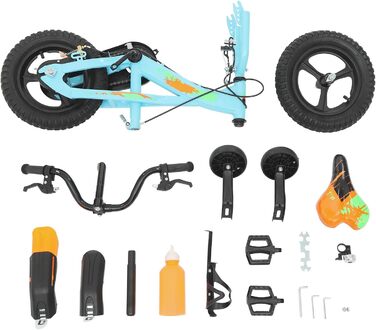 Дитячий велосипед 12 дюймів з підставками та пляшкою для води, регульований по висоті, для дітей 2-5 років (синій)