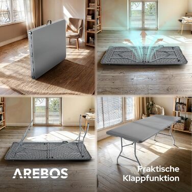 Складаний садовий стіл Arebos Buffettisch 182x74x74 см | Стіл для вечірки, відпочинку, кемпінгу | 8 осіб | Антрацит