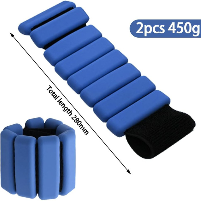 Набір манжет на зап'ястя з регульованою вагою 2 шт. (0.45 кг) для фітнесу, йоги, пілатесу, для жінок та чоловіків, синій