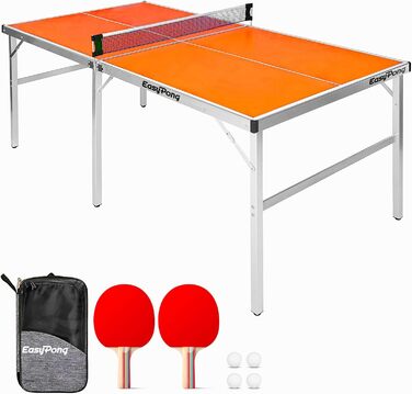 Стіл для настільного тенісу EasyPong Orange 182x91 см, преміум-якість, для дому та вулиці, з ракетками та м'ячами, легкий та міцний