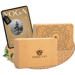 YOGALABS® Преміум йога-блок із натурального корку 22,5x15x7,5 см, екологічний, нековзний, безпечний для шкіри – аксесуар для йоги, медитації, розтяжки та сидіння