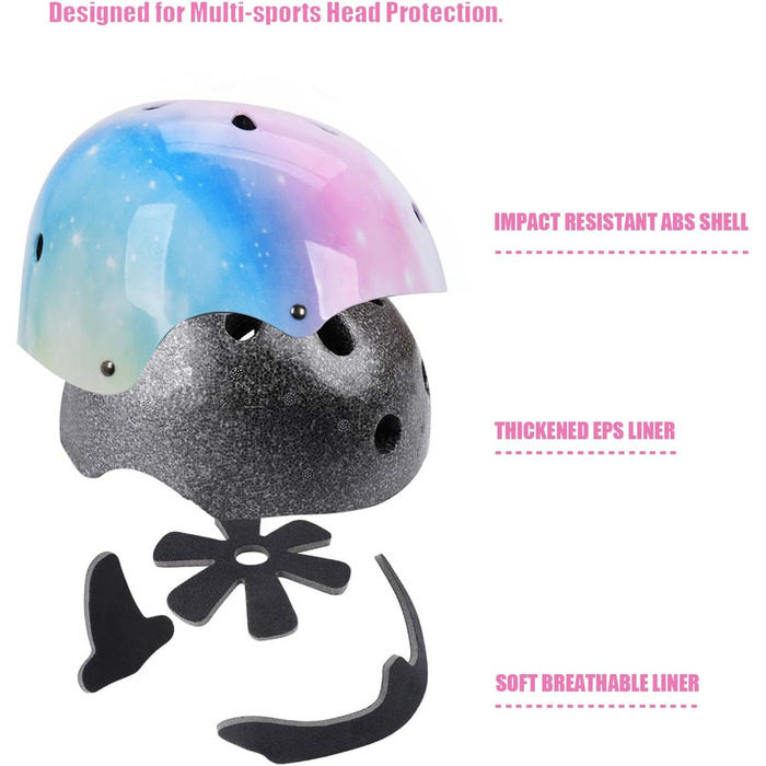 Дитячий шолом з наколінниками, налокітниками та захистом зап'ястків. Захист для ролерів, скейтборду. Для дітей 3-8 років, рожевий