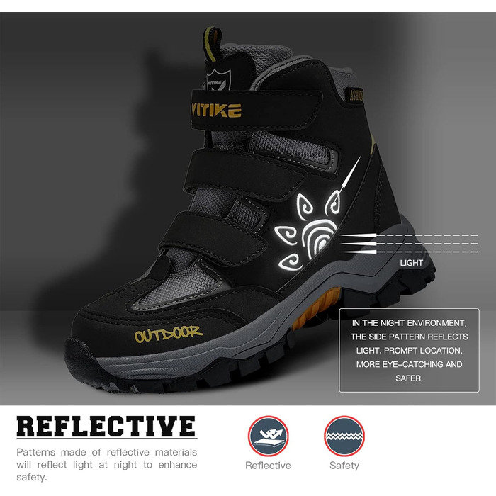 Дитячі зимові черевики ASHION: утеплені, для хайкінгу та трекінгу, розмір 38 EU, чорно-жовті