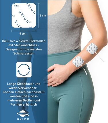 Пристрій TENS Axion STIM-PRO Comfort для терапії болю - комплект з 4 електродів 5x5 см | Reizstromgerät для лікування артрозу, артриту, болю в шиї, спині та суглобах | Сертифікований медичний продукт