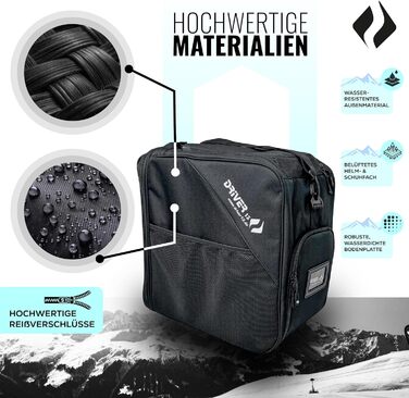 Чохол для лиж Driver13 з відділенням для шолома та регульованим плечовим ременем, 41 x 27 x 43 см, чорний