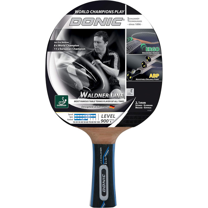 Ракетка для настільного тенісу Donic-Schildkröt Waldner 900, ABP-ручка, губка 2,1 мм, ITTF Alpha Slick, універсальна