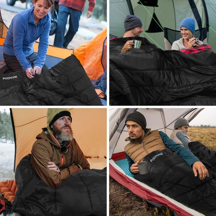 Спальний мішок XXL для дорослих, 3-4 сезони, фланель, кемпінг, зимовий, з сумкою, вологостійкий, теплий, 230x90 см (Чорний/Червоний, L-Zip)