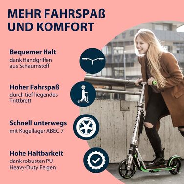 Самокат HUDORA Bold Wheel L з алюмінію, складаний, міський, з підніжкою, регульована висота, для дітей і дорослих до 100 кг