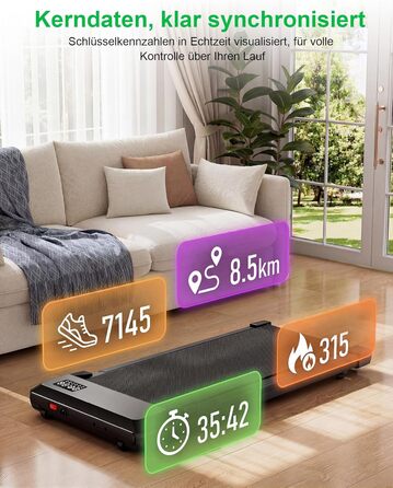 Бігова доріжка Lacuffy Walking Pad з нахилом та AI-тренуванням, керування через додаток, для дому та під стіл, макс. 136 кг, 90 см, чорна