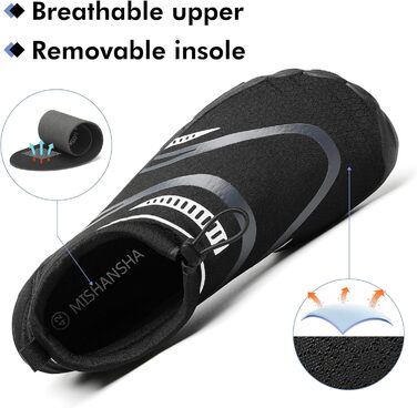 Чоловічі та жіночі аквашузи Mishansha для плавання та відпочинку на пляжі, чорні, 39 EU