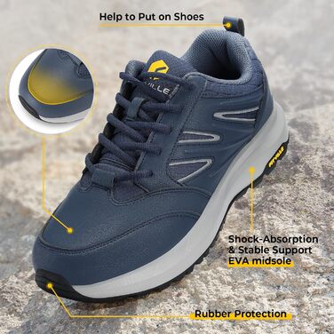 Черевики для піших прогулянок FitVille для чоловіків, широкі, водонепроникні, трекінгові, антиковзаючі, для будь-якої погоди, з підтримкою склепіння стопи, розмір 39.5-50 (44 EU X-Wide, синій)