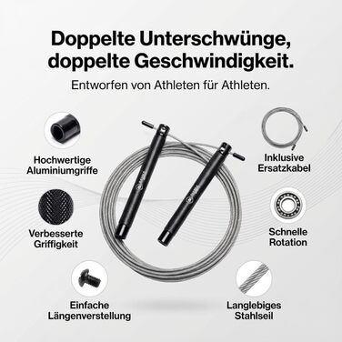 Скакалка Springseil Speed Rope: регульований, для CrossFit, боксу, фітнесу. Металеві ручки, срібно-чорний колір