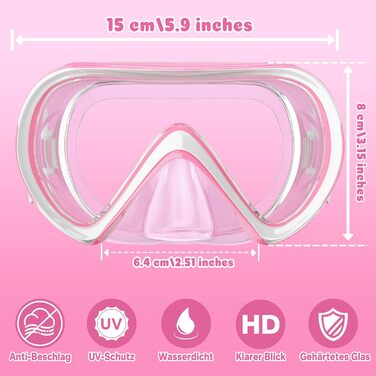 Дитячі маски для снорклінгу COOLOO з панорамним оглядом 180° HD, антизапар, анти-тік, для дітей 4-16 років (рожевий)