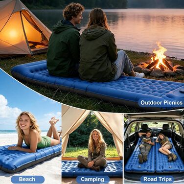 Каремат надувний JATEKA Isomatte Camping 12 см з вбудованим насосом, блакитно-сірий - для кемпінгу, туризму, походу