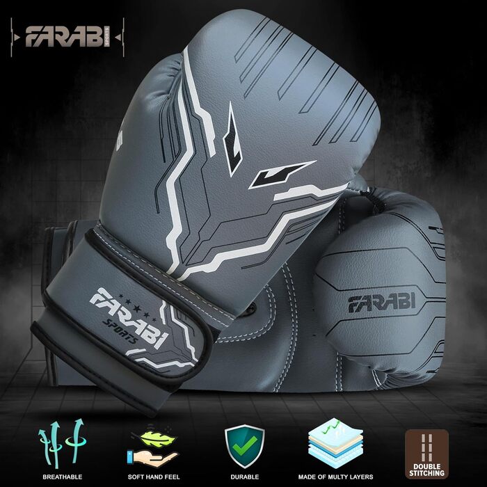 Боксерські рукавички Farabi для дітей (5-10 років), 6oz, сірі - MMA, Муай Тай, бокс