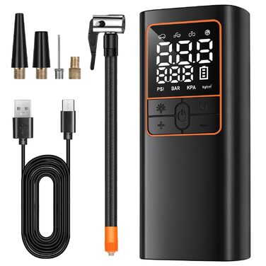 Електричний повітряний насос 150 PSI - акумуляторний компресор з LED-дисплеєм, перезаряджається для велосипеда, авто, мотоцикла та м'ячів