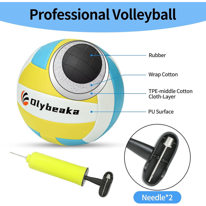 Набір для волейболу на вулиці: портативна сітка, м'яч, насос, сумка, міцна сітка (20 футів, блакитний)