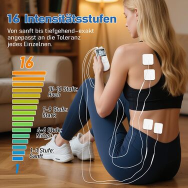 TENS пристрій для терапії болю, 5-в-1: TENS/EMS/IF/RUSS/DIY, для зняття болю, 80 програм масажу, 2 канали, 8 електродів, білий