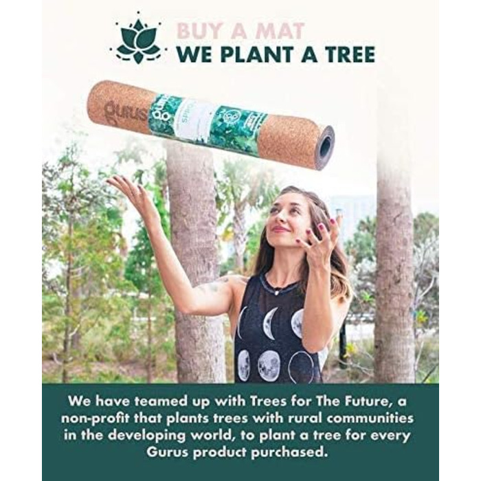 Килимок для йоги GURUS з корку, неслизький, товстий, для дому та фітнесу