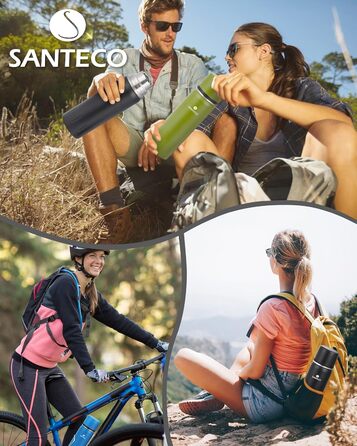 Термос SANTECO з нержавіючої сталі 1л/500мл, герметичний ізольований з чашкою для напоїв, для кави, чаю, дітей, спорту, BPA-free, 24 год холод/12 год гаряче