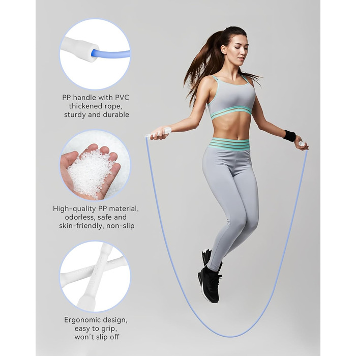 Стрибкове канат iMoebel Springseil Fitness 6 мм*3 м, ПВХ, регульований, з ABS-ручкою, для дітей та дорослих, бокс, схуднення, кросфіт (біло-блакитний)