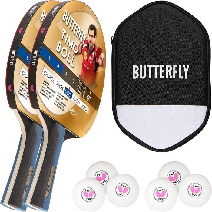Набір для настільного тенісу Butterfly Timo Boll: 2 ракетки, чохол, 2 м'ячі ITTF G40+ 3★, змагальний комплект