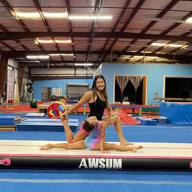 AWSUM Гімнастичний надувний мат для тренувань, фітнесу та акробатики, 3х1 метр, блакитно-білий, з насосом та сумкою